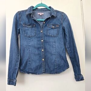 *3/$20 Juicy Couture Girls Denim Light Blue Jean Long Sleeve Button Up Size 14